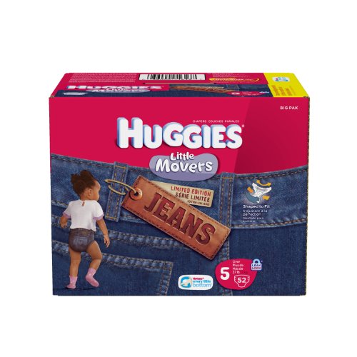 Huggies Little Movers Jean Diapers, Size 5, 52 Count