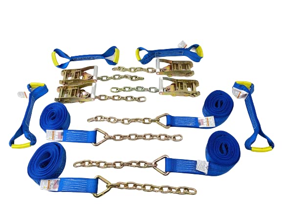 8 Point Heavy Duty Blue Diamond Weave 18' Strap Kit for Rollback/Flatbed Tie Downs with 12
