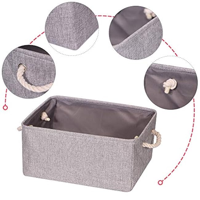 5 Pack Large Storage Basket Bin, Foldable Storage Cube Box Canvas Fabric Collapsible Organizer with Handles for Closet Home Office Clothes Shelf, Grey