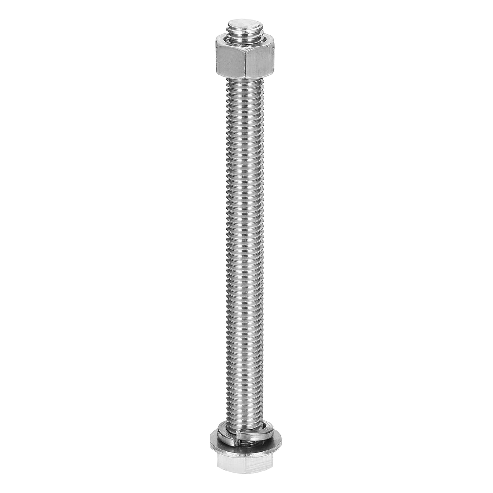 sourcing map M12 x 140mm 304 Stainless Steel Hex Head Screws Bolts, Nuts, Flat & Lock Washers Assortment Kit, Fully Threaded, Bright Finish for Home, Electronic, Machine, 1 Sets