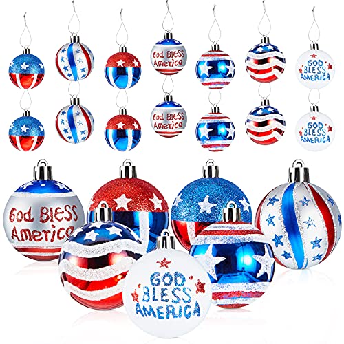24 Pieces Independence Day Ball Ornament 4th of July Hanging Patriotic Ball Ornaments Patriotic Theme Ball Ornaments for Christmas Tree Memorial Day Decorations USA Themed Party Supplies