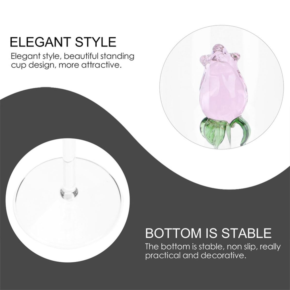 IMIKEYA 2 Stück Dekorative Glas Weingläser mit Rosenmotiv Eleganter Cocktailbecher aus Glas Einfaches Design für Hochzeitsfeier und Partygebrauch