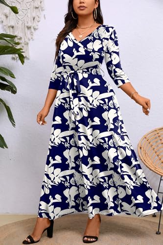 Image of Runwind Plus Size Maxi Dresses - 3 /4 Sleeve V Neck Long Dress for Women (XL-6XL)