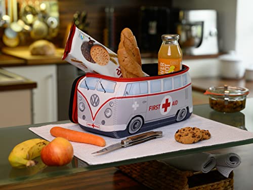 BRISA VW Collection - Volkswagen Neopren Universal-Schmink-Kosmetik-Kultur-Reise-Apotheke-Tasche-Beutel im T1 Bulli Bus Design (First Aid/Grau/Groß)
