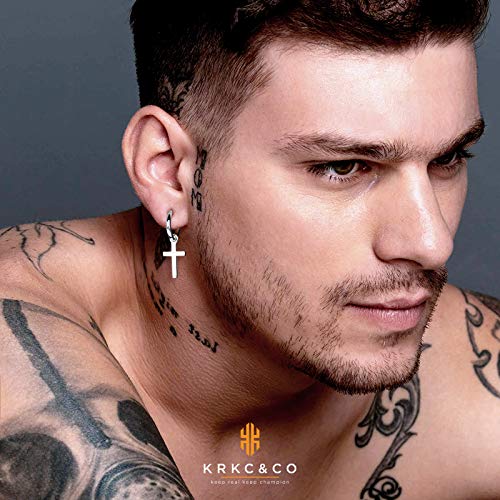 Krkc&Co Gold Hoop Earrings For Men, Sterling Silver Cross Earrings, Dangle Earrings, Hypoallergenic Urban Street-Wear 15Mm Round Gold Hoop Hinged Hanging Earrings #TOP4