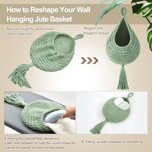 Image of Honeydak 3 Hanging Baskets, Sage Color Palette, Tassel, Cotton Rope