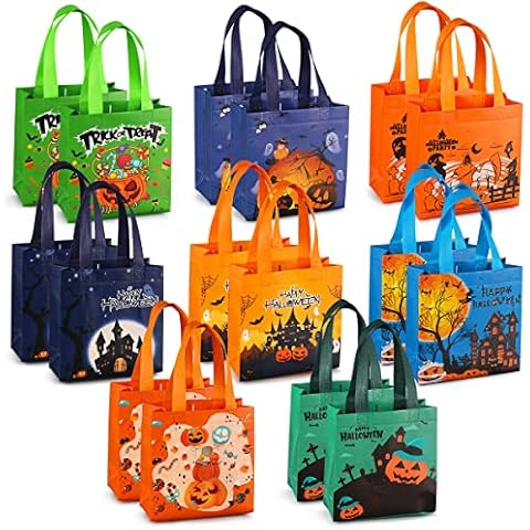 16PCS Halloween Trick or Treat Bags, Tote Bags with Handles, Gift Bags, Multifunctional Non-Woven Halloween Bags for Gifts Wrapping, Trick or Treat, Halloween Party Supplies, 20×20×8cm Cover
