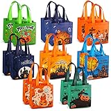 Halloween Trick or Treat Bags, 16PCS Small Halloween Tote Bags with Handles, Gift Bags, Multifunctio