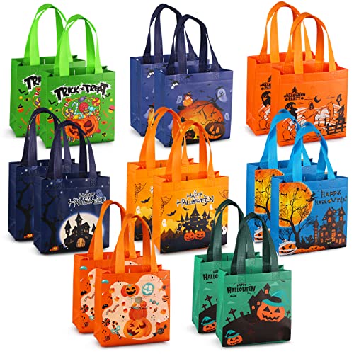 16PCS Süßes oder Saures Tüten, Happy Halloween Tragetaschen mit Griffen, Halloween Geschenktüten, Non-Woven Halloween Taschen zum Verpacken von Geschenken