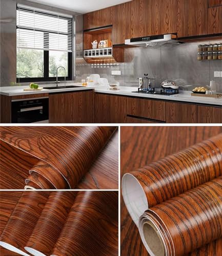 Image of SUNBIRD Wooden Wall Paper Granite Solid Kitchen Countertop Cabinet Furniture Refurbishment Thick Removable Wallpaper Peel and Stick Vinyl Roll (1 Feet x 4 Feet, Brown Wood)