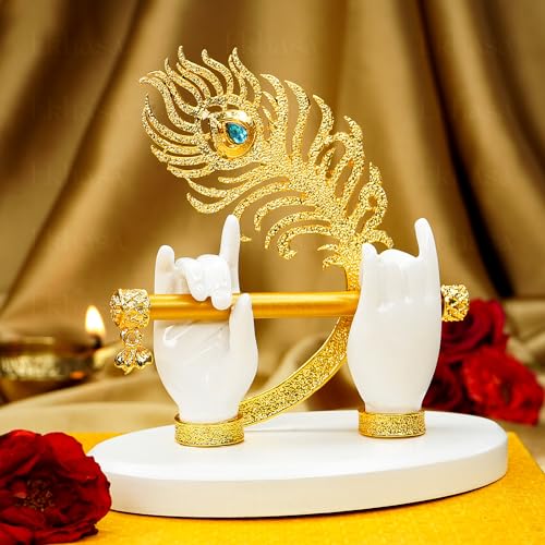 Estatua de Krishna con manos y flauta blanca