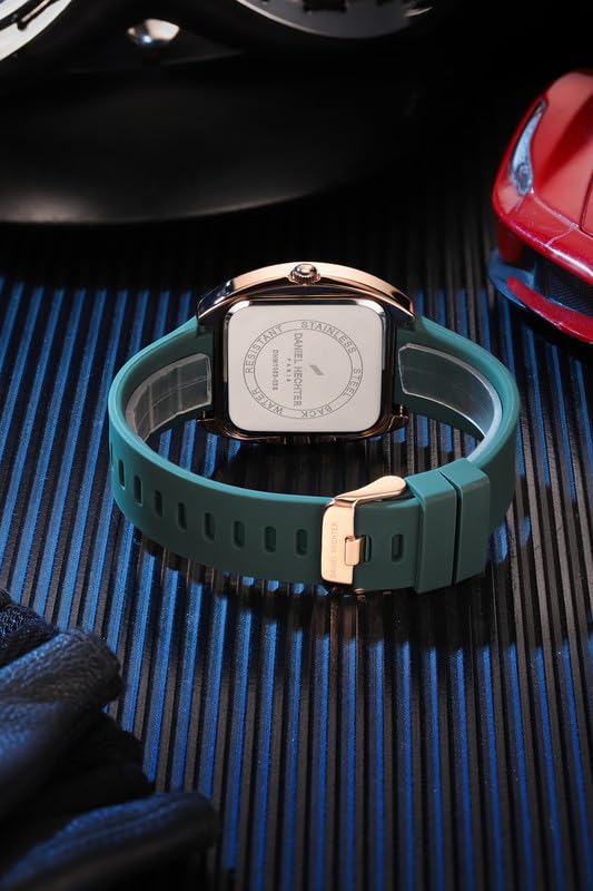 Image of Daniel Hechter Paris Bercy Collection Analog Quartz Watch for Men with Black & Green Square Dial, Day-Date Display, Crystal Hour Markers and Green Silicone Strap - DHM1053-03S