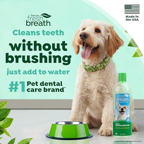 TropiClean Fresh Breath Water Additive for Dogs, Dog Breath Freshener & Teeth Cleaning Solution, No Toothpaste or Toothbrush Required, 33.8oz, 3 Pack