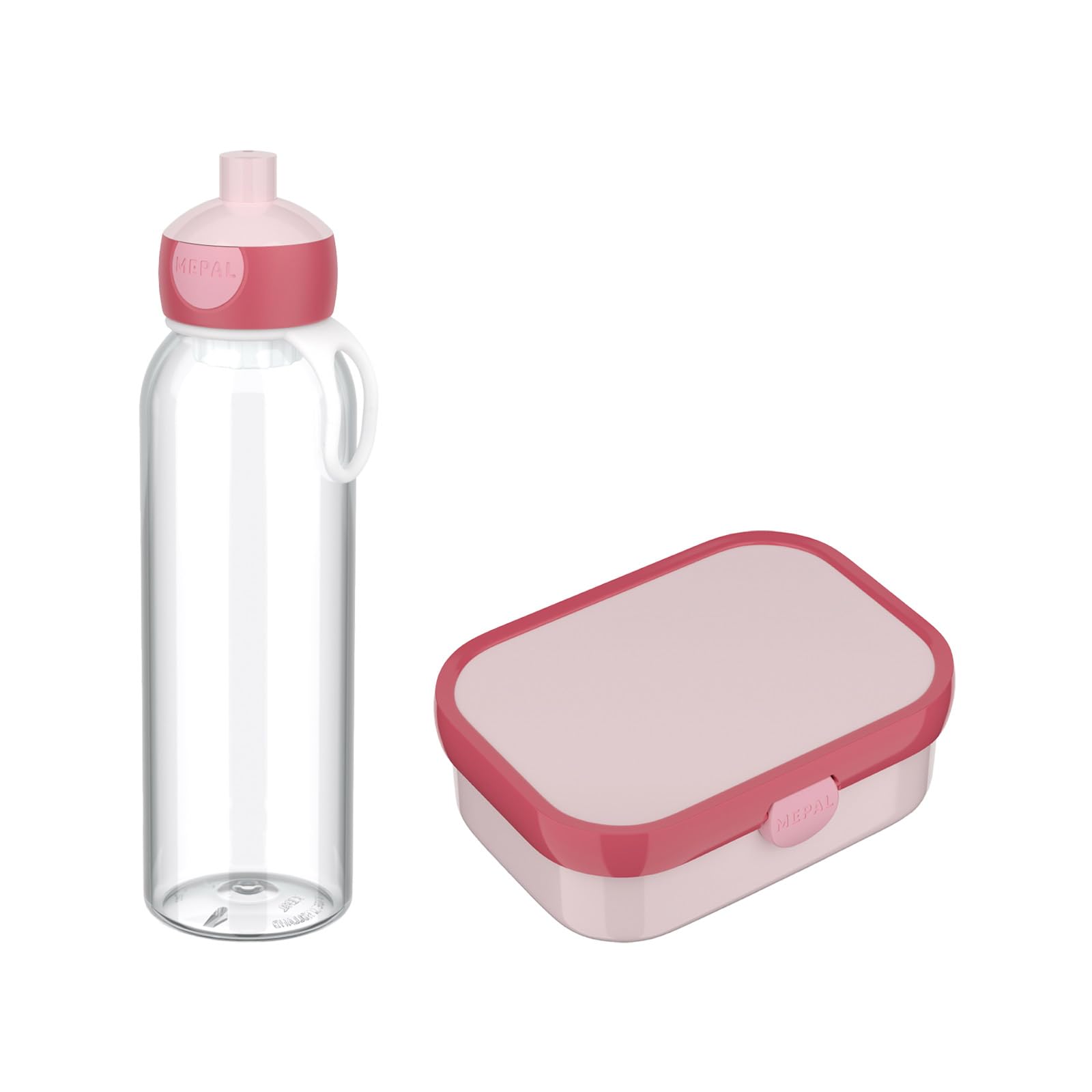 Mepal - Pausenset Campus - Set für Kinder mit Bento Brotdose und Pop-Up Wasserflasche - Lunch-Set für die Schule oder unterwegs - Spülmaschinenfest - 750 + 500 ml - Cool Pink