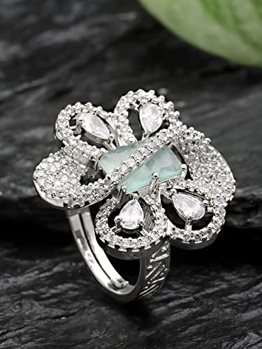 Image of Karatcart Platinum Plated Elegant Austrian Crystal Adjustable Leaf Ring for Women and Girls