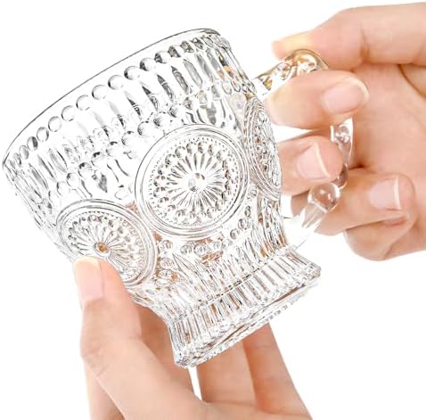Kingrol Embossed Glass Mug Set with Saucers - Thumbnail 5
