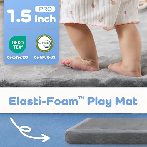Image of 1.5 inch Thick Baby Play Mat for Floor Tummy Time, 50 inchx 50 inch Pro Soft Baby Activity Playmats Playroom, Easy Care with Non-Slip Safe for Infant Toddler Kids Crawling(Dark Grey)