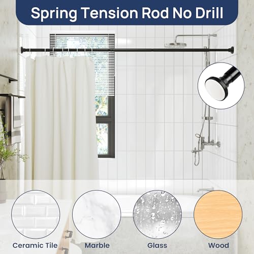 Image of ENJOYBASICS 1 inch Black Shower Curtain Rod, 30-88 inch Adjustable, Secure Tension | Easy No-Drill Installation, No Tools, No Gaps, Sturdy Rust-Resistant Steel, Sag-Resistant Design, Tubs, RVs, Apartments