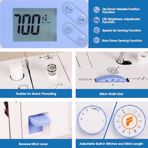 FEIYUE FYe360 Sewing Machine with Adjustable Needle Positions, LCD Display, Automatic Needle Threader, Full Size & Portable, 23 Built-in Stitches