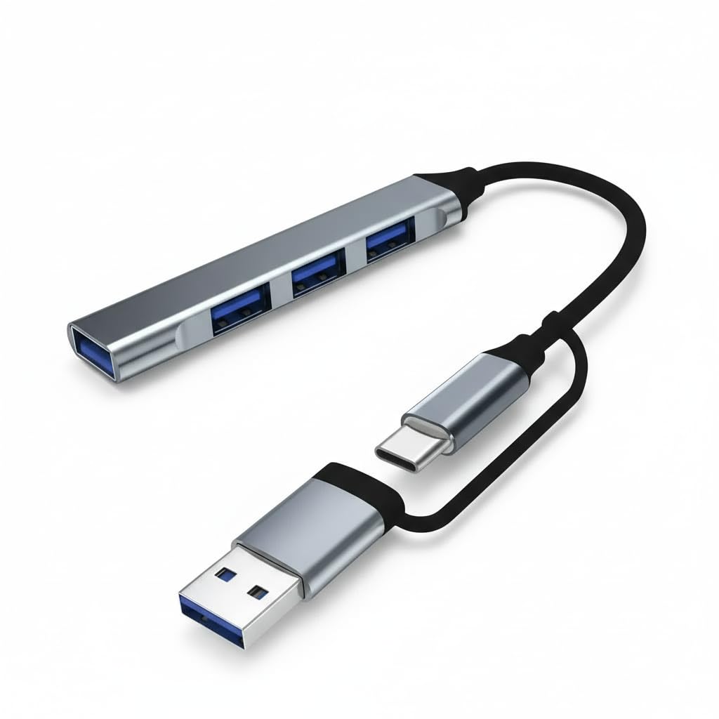 4-in-1 USB-C Hub Adapter Slim Aluminum Type-C Expansion with 1 USB 3 0 3 USB 2 0 Ports