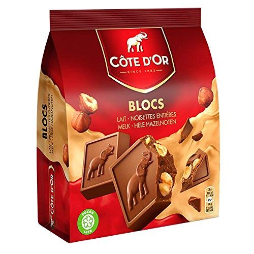 Cote d'Or - Blocs con avellanas - 1 paquete - 200 g - Chocolate con leche belga - Barritas de chocolate clásicas - snack perfecto - Barra de chocolate envuelto individualmente - Importado de Bélgica