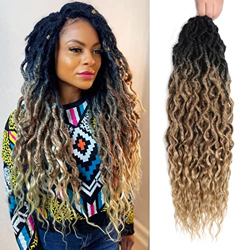 Kossys Faux Locs Crochet Hair 24 Inch Pre-Looped Goddess Locs Crochet Hair Ombre Blonde With Soft Wavy Ends Dreadlocks Extention Locs…