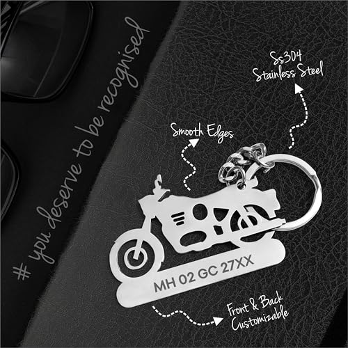 Image of PRINTHUA Customized Stainless Steel Bike Keychain|Engraved Keychain For Bike Lovers|Personalized Gift For Cyclists|Unique Bike Accessory|Ideal For Birthday,Anniversary Or Special Occasion,Silver