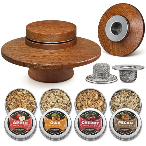 Weekerkit Whiskey Smoker Kit with 2pcs Stainless Steel Filters & 4 Flavor Wood Chips Premium Sapele Smoker Kits for Cocktails Party Use Mens Gift