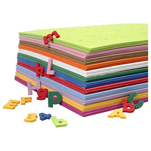 Letras y nĂşmeros de goma eva, A. 20 mm, grosor 3 mm, Surtido de colores, 24hojas surtidas