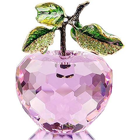 Xinkulas Faceted Crystal Glass Apple Figurine Paperweight Enameled Rhinestone LeavesChristmas Gift 3.5 Inches (Light Pink) Cover
