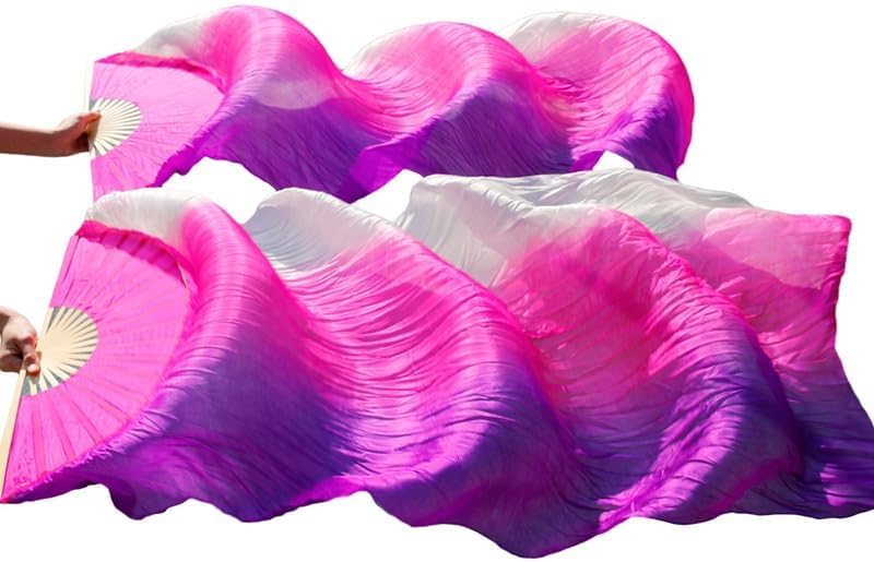 1 Pair(Left+Right) Belly Dance Fan Artificial Silk Bamboo Fans,Colorful Dancing Fabric Fans,Long Folding Imitated Silk Fans,for Dancing Show Arts,Length 180cm Width 90cm.