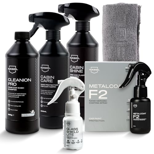 Nasiol Car Nano Protection and Cleaning Package Standard-Advantage Set-(Rain Repellent, Ceramic Coating, Plastic Surface Protection, Fabric Surface Protection, Car Shampoo, Microfiber Cloth)