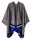 Women's Vintage Pattern Open Front Poncho Cape Shawl Winter Shawl Wraps (Series 13-Blue)