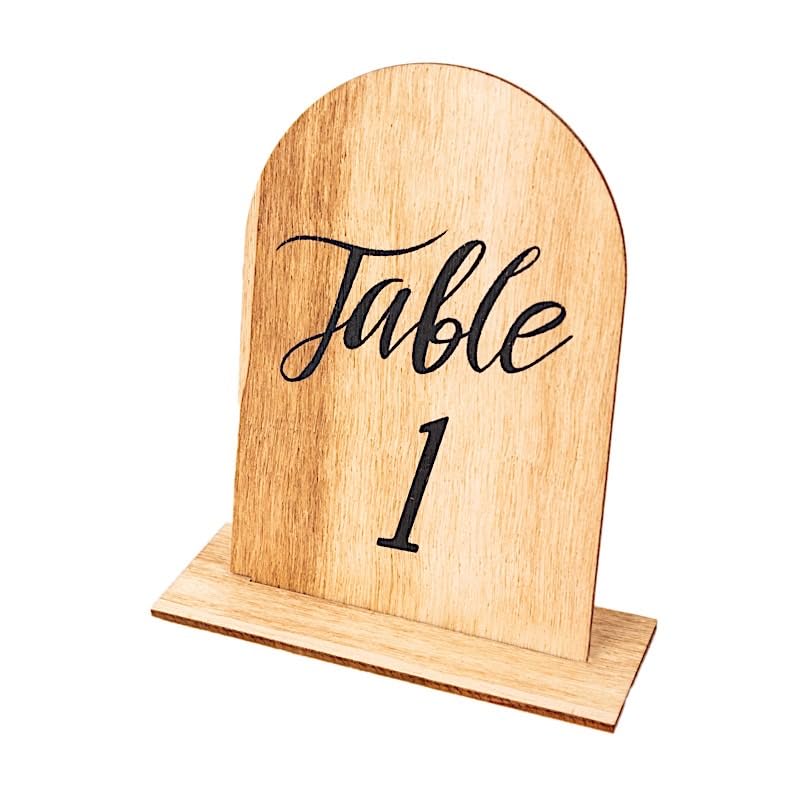 20 Natural 4.5 in Wooden Arch 1-20 Table Numbers Set Removable Base Wedding Party Events Reception Decorations Supplies