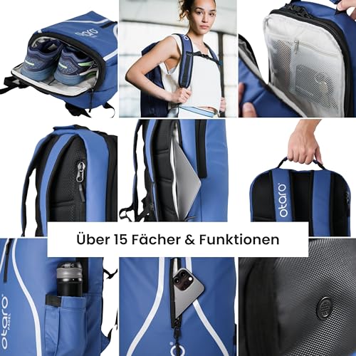Otaro Padel Tasche mit Schuhfach & Laptopfach (blau) – Padel Rucksack für Schläger, Kleidung & Zubehör – Belüftet, Gepolstert & Stylisch – Tennistasche für Herren & Damen, Deutsches Unternehmen