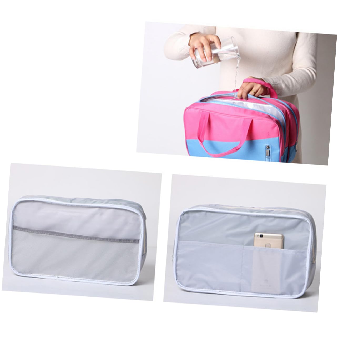 FOMIYES Large Capacity Sports Bag Gym Bag with Wet Dry Compartment Durable Oxford for Travel Swim Kits Pe Essentials Dark Blue Creamy White