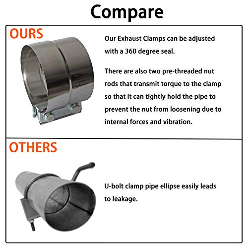 Image of 4 inch Inch Exhaust Clamps Stainless Steel Muffler Band Clamp for 4 inch Inner Diameter to 4.5 inch Outer Diameter Turbo Downpipe Tip Exhaust Pipes Connection (2 Pack)