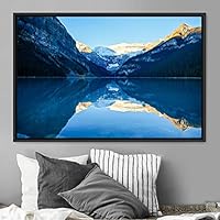 Framed Canvas Wall Art Calming Waters Aerial Cool Lake Landscape Multicolor Photography Realism Relax/Calm - 16x24 inches