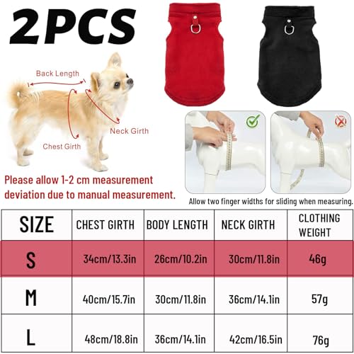 2 Stück Hundepullover Kleine Hunde, yisight Hundemantel, Hundebekleidung & Zubehör, Hundemantel für Kleine Hunde, (S-Code) Schwarz und Rot, Haustierbekleidung