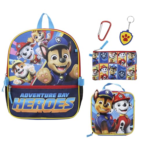 BIOWORLD Boys Paw Patrol 16 Backpack Five-Piece Set W/Lunchkit Utility Case Molded Keychain Carabiner (Little Kid/Big Kid) Red One Size