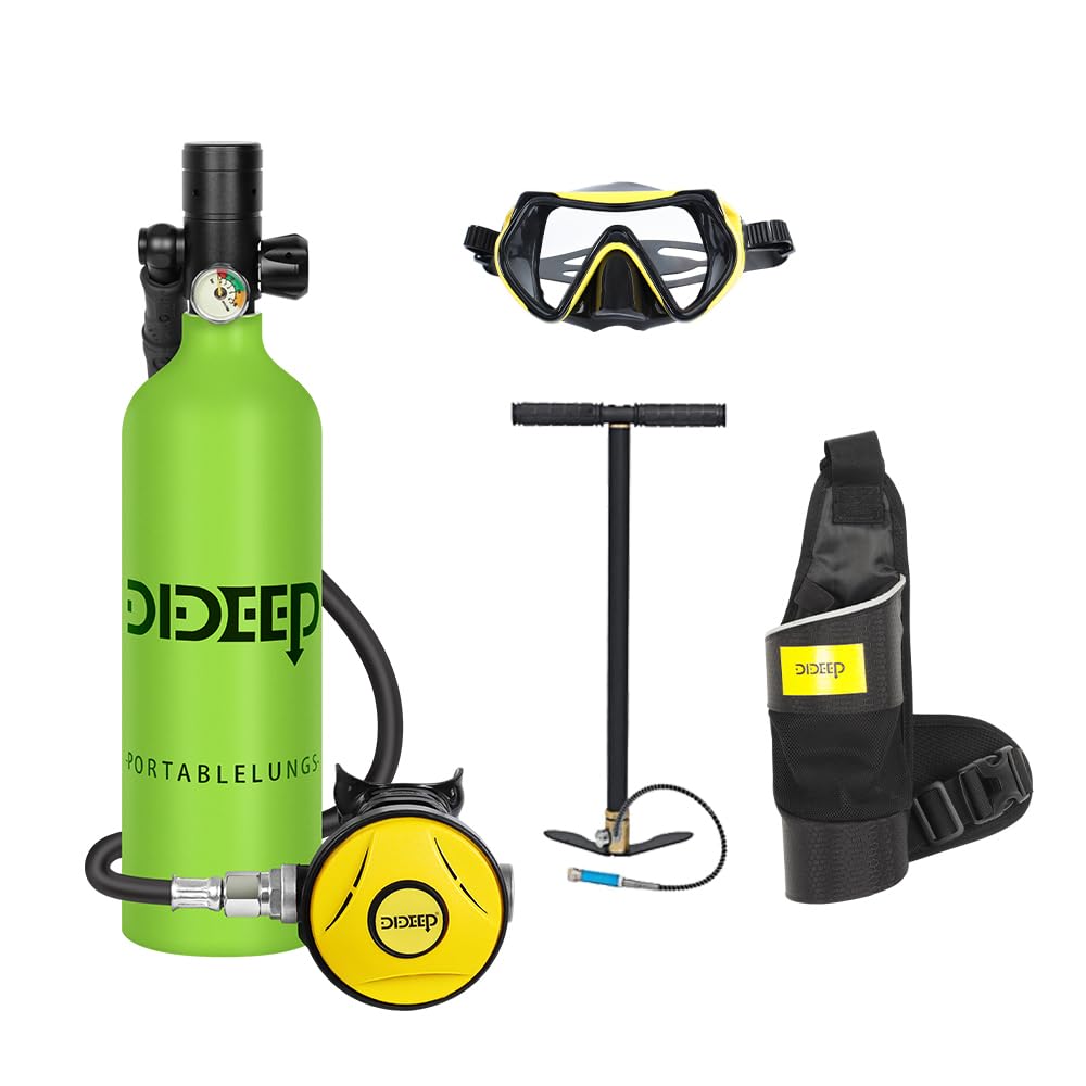 OIOEEP Dive Portable Lungs with Dot Certified Reusable Diving Tank Kit 1L Capacity Mini Scuba Diving Tanks That Support 15-20 Minutes of Underwater Breathing Dive Portable Lungs for Diving