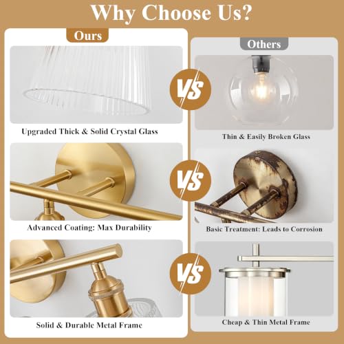 Image of Bathroom Light Fixtures, 3-Light Gold Bathroom Vanity Lights Over Mirror