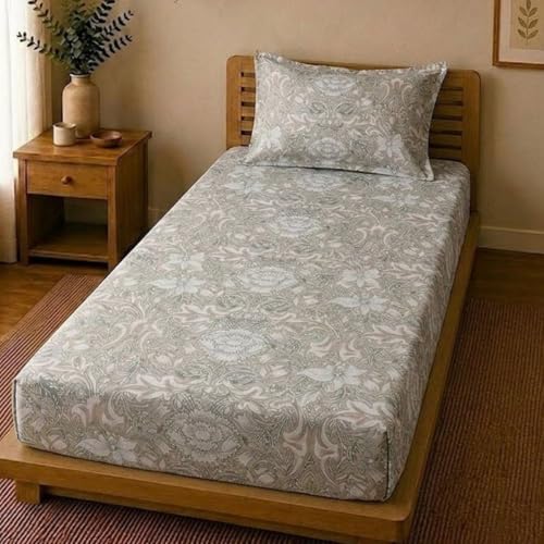Image of Linen Home Cotton Percale Fitted Bedsheet Set Single Size Damask Brown