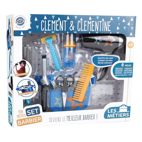 CLEMENT CLEMENTINE - Set de Barbero - Juego de Imitación - 102110 - Azul - Plástico - Profesión - Barba - Juguete Infantil - Pilas no Incluidas - 35 cm x 31 cm - A Partir de 3 años