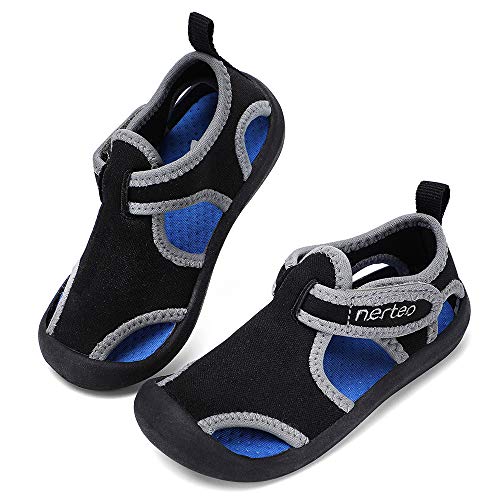 RANLY & SMILY nerteo Toddler Water Shoes Kids Sport Sandals Boys, Comfort Walking Shoes for Swim Beach Pool Black/Grey US 5 Toddler