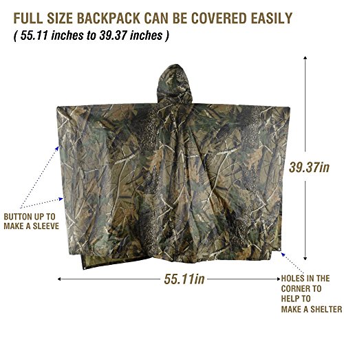 Infreecs Regenponcho Wasserdichter, Camouflage Regen Poncho Wiederverwendbar Camouflage Regenjacken Regencape… – Bild 6