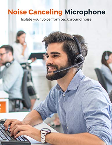 Mpow M5 Pro Bluetooth Headset with Microphone, Wireless Headphones for Cell Phone, Noise Canceling Headset with Charging Base for PC, Laptop, Truck Driver, Office, Call Center, Skype - Thumbnail 6