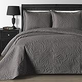 Comfy Bedding Extra Lightweight and Oversized Thermal Pressing Leafage 3-Piece Coverlet Set (King/Cal King, Gray)