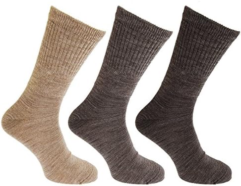 Universal Textiles Mens Lambs Wool Blend Diabetic Extra Wide Socks (3 Pairs) (7-12 US) (Brown)