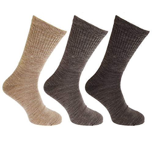 Universal Textiles Mens Lambs Wool Blend Diabetic Extra Wide Socks (3 Pairs) (7-12 Us) (Brown) #TOP27